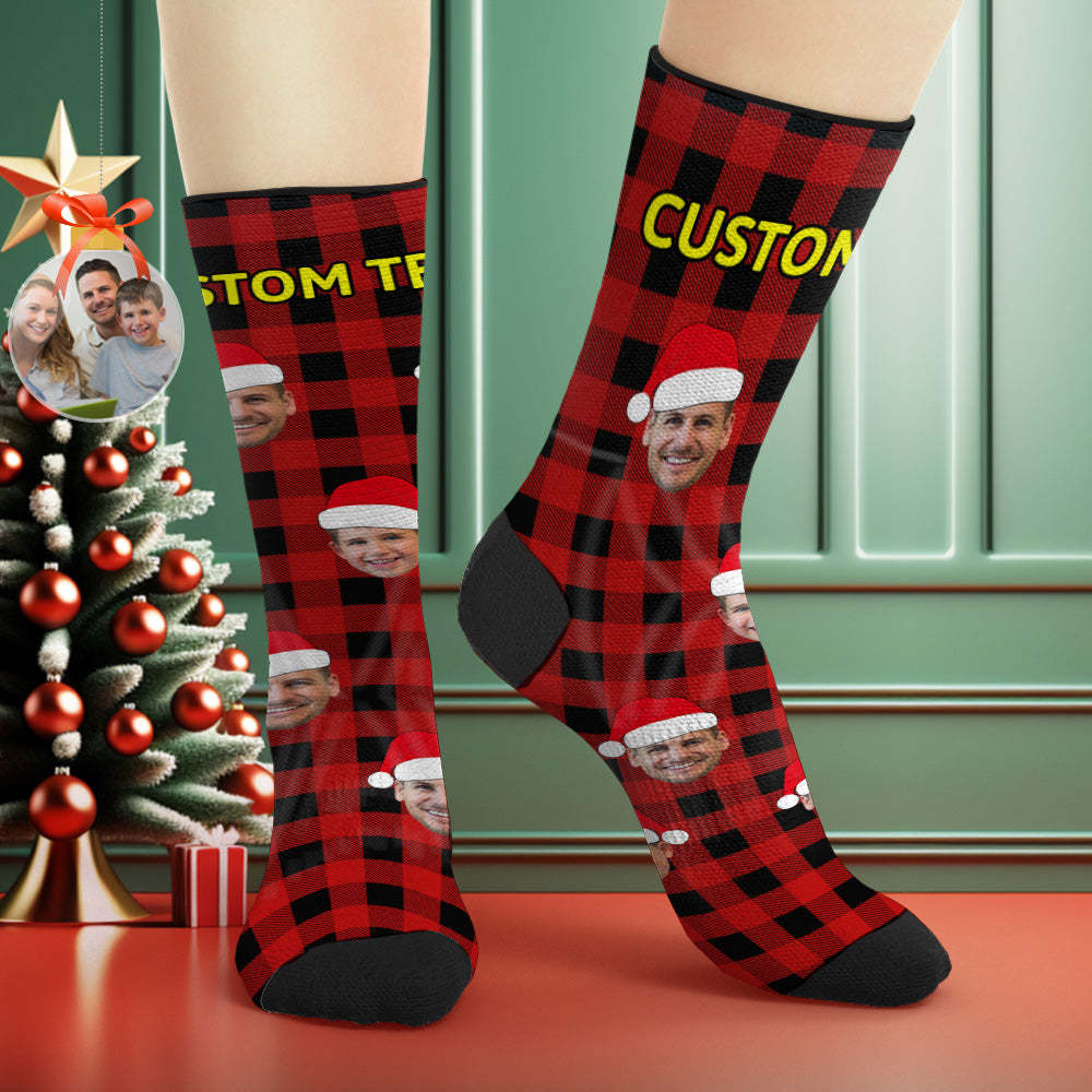 Custom Buffalo Plaid Socks Personalized Face Christmas Gifts - MyFaceBoxer