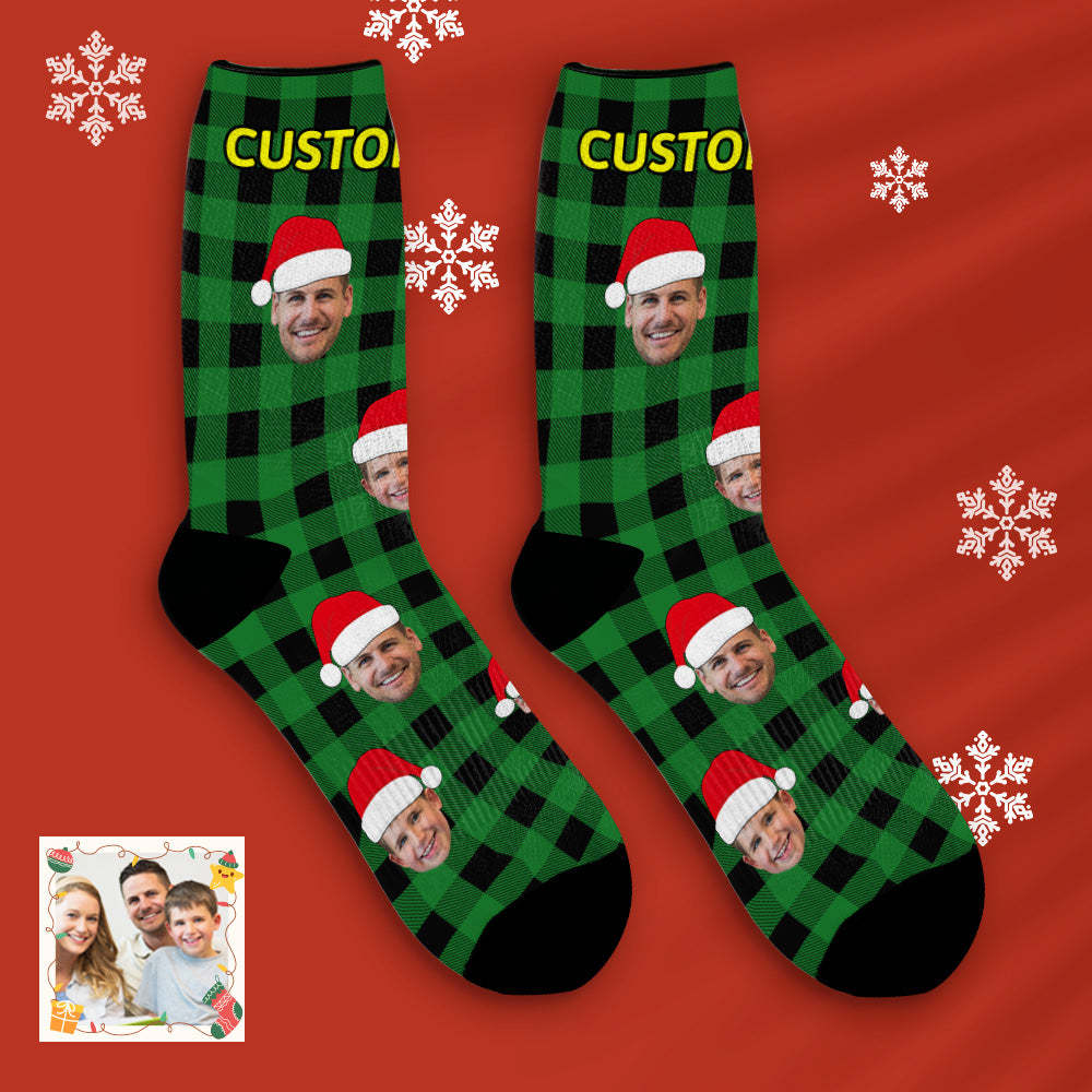 Custom Buffalo Plaid Socks Personalized Face Christmas Gifts - MyFaceBoxer