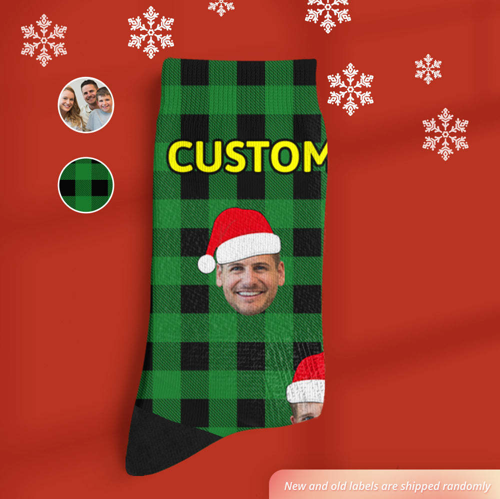 Custom Buffalo Plaid Socks Personalized Face Christmas Gifts - MyFaceBoxer