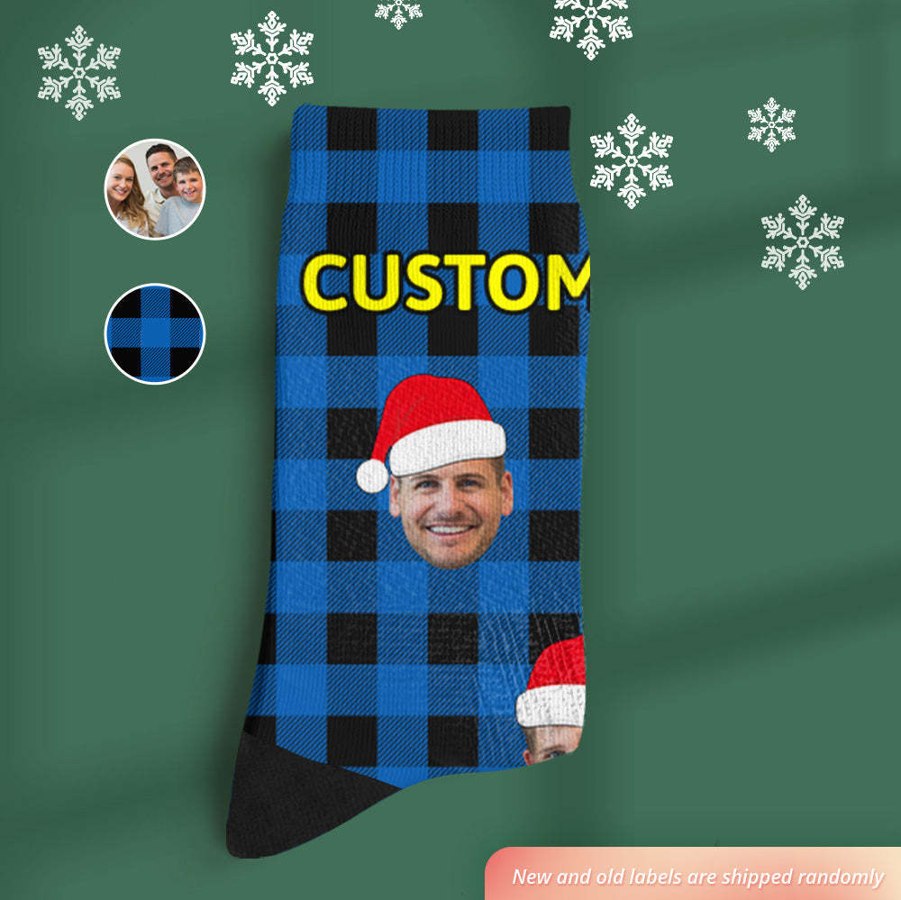 Custom Buffalo Plaid Socks Personalized Face Christmas Gifts - MyFaceBoxer
