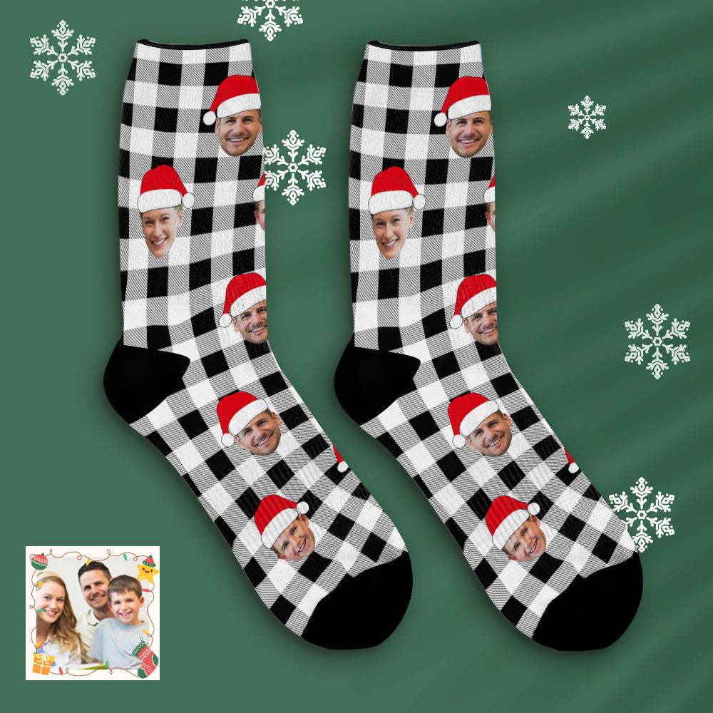 Custom Buffalo Plaid Socks Personalized Face Christmas Gifts - MyFaceBoxer