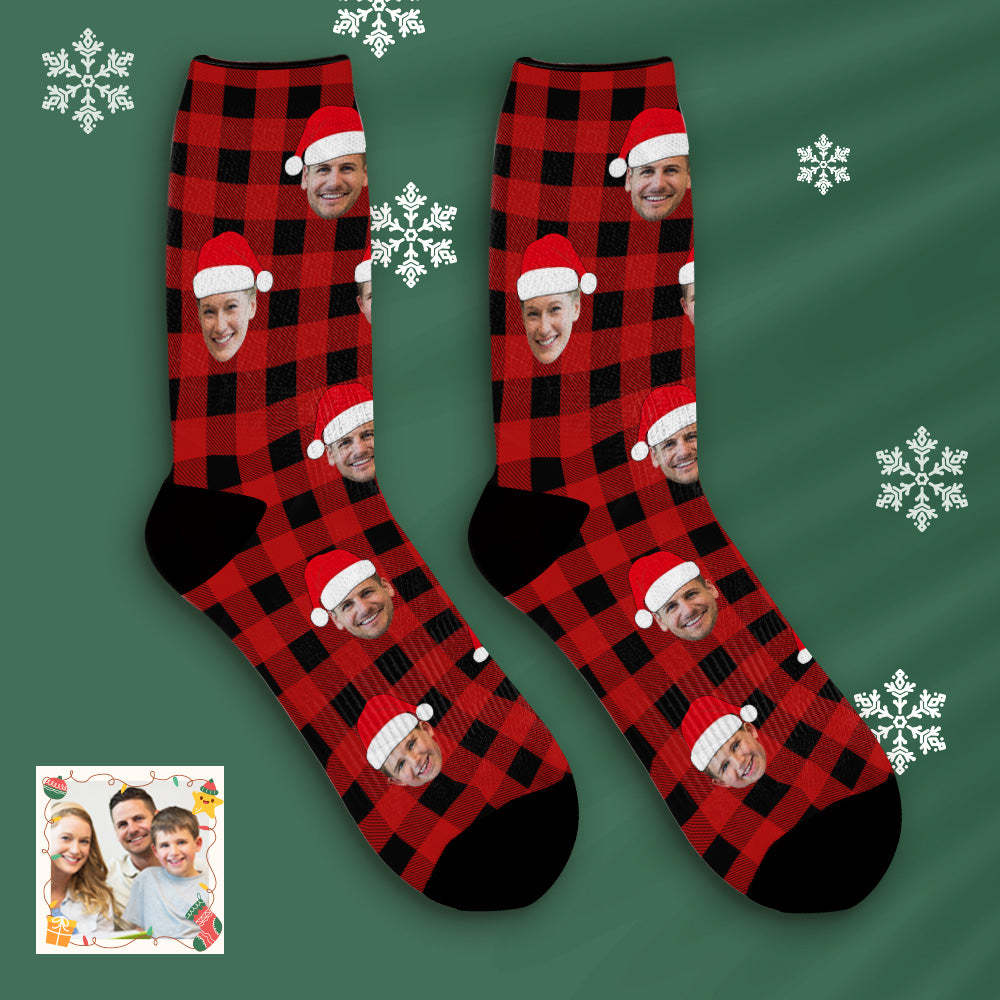 Custom Buffalo Plaid Socks Personalized Face Christmas Gifts - MyFaceBoxer