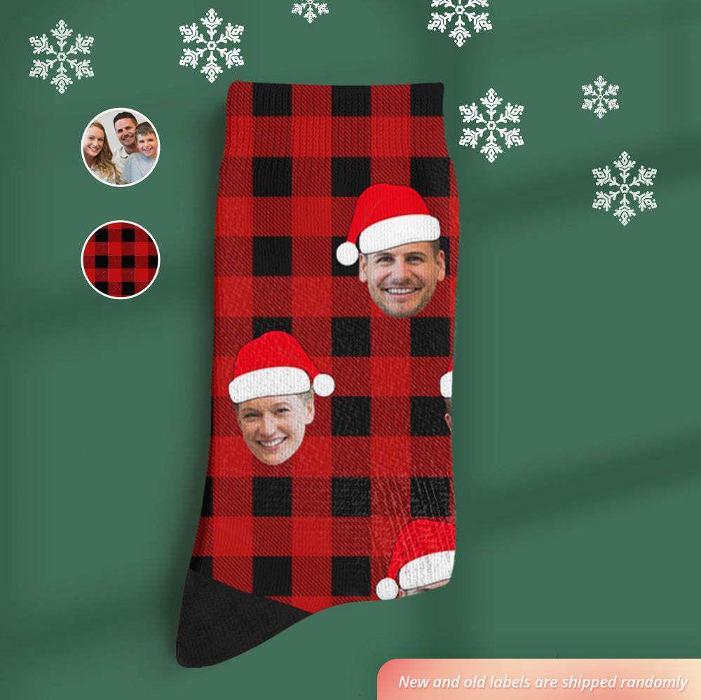Custom Buffalo Plaid Socks Personalized Face Christmas Gifts - MyFaceBoxer