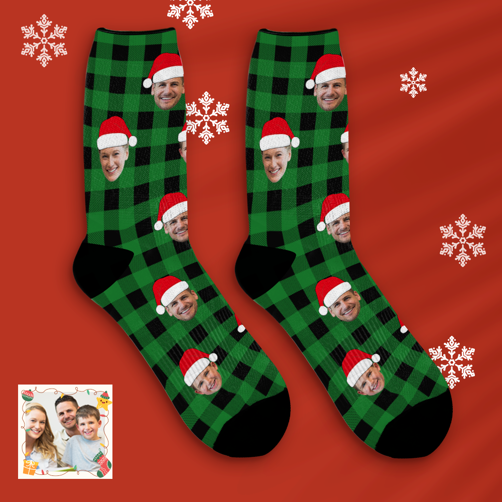 Custom Buffalo Plaid Socks Personalized Face Christmas Gifts - MyFaceBoxer