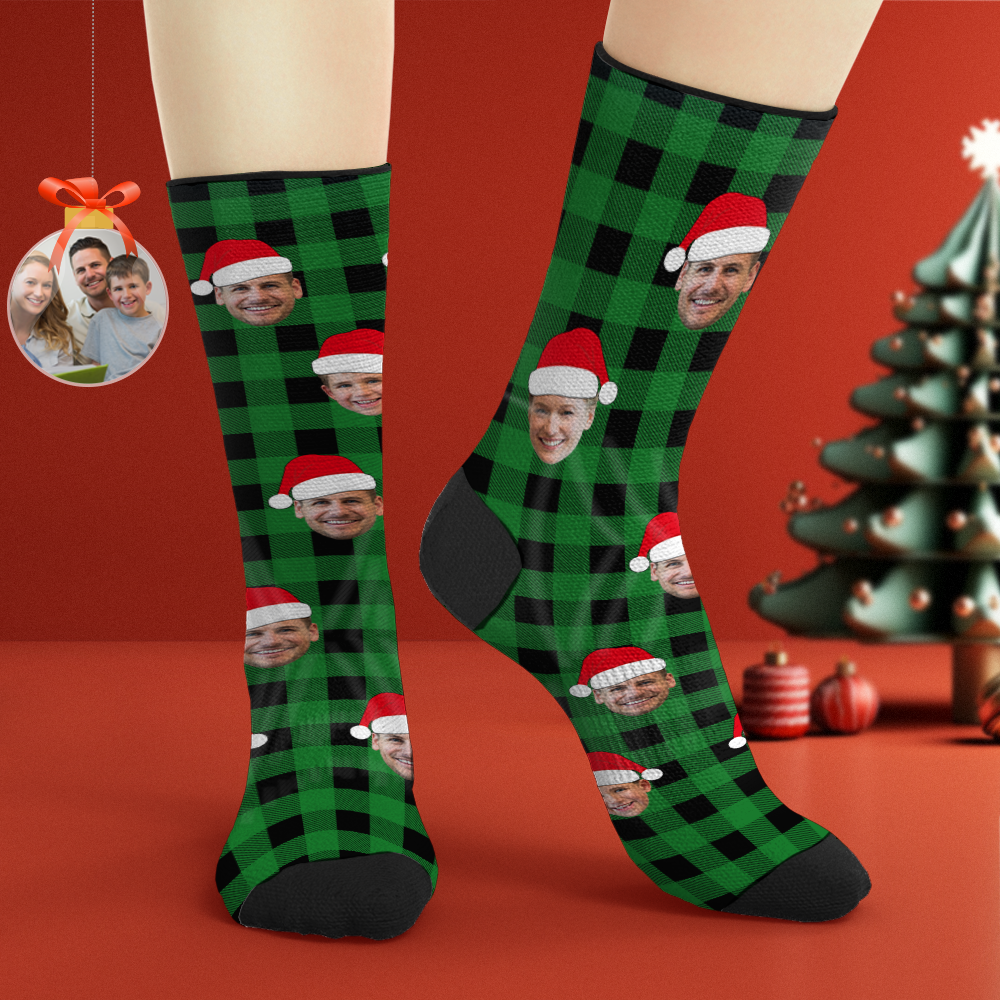 Custom Buffalo Plaid Socks Personalized Face Christmas Gifts - MyFaceBoxer