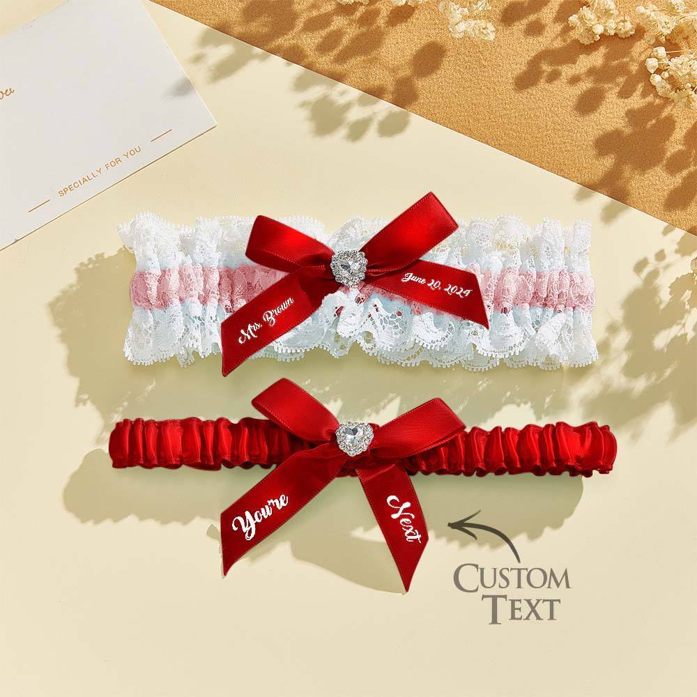 Personalized Bridal Garter Set With White Lace You're Next Bridal Garter Set Gift for Bride - MyFaceBoxer