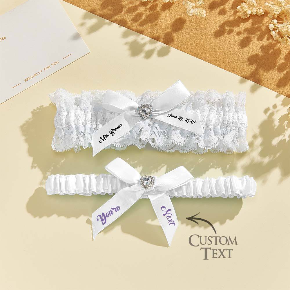Personalized Bridal Garter Set With White Lace You're Next Bridal Garter Set Gift for Bride - MyFaceBoxer
