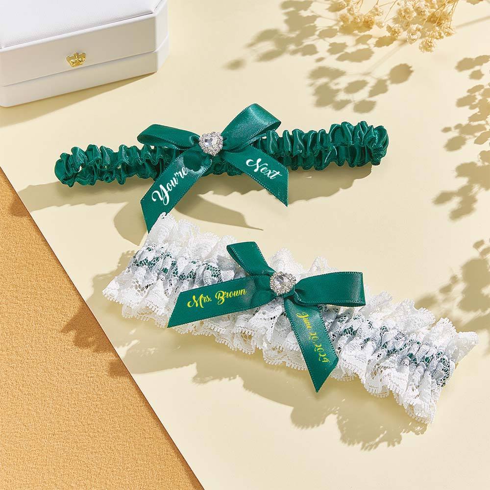 Personalized Bridal Garter Set With White Lace You're Next Bridal Garter Set Gift for Bride - MyFaceBoxer