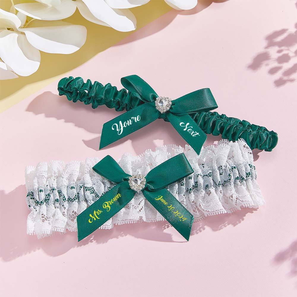 Personalized Bridal Garter Set With White Lace You're Next Bridal Garter Set Gift for Bride - MyFaceBoxer