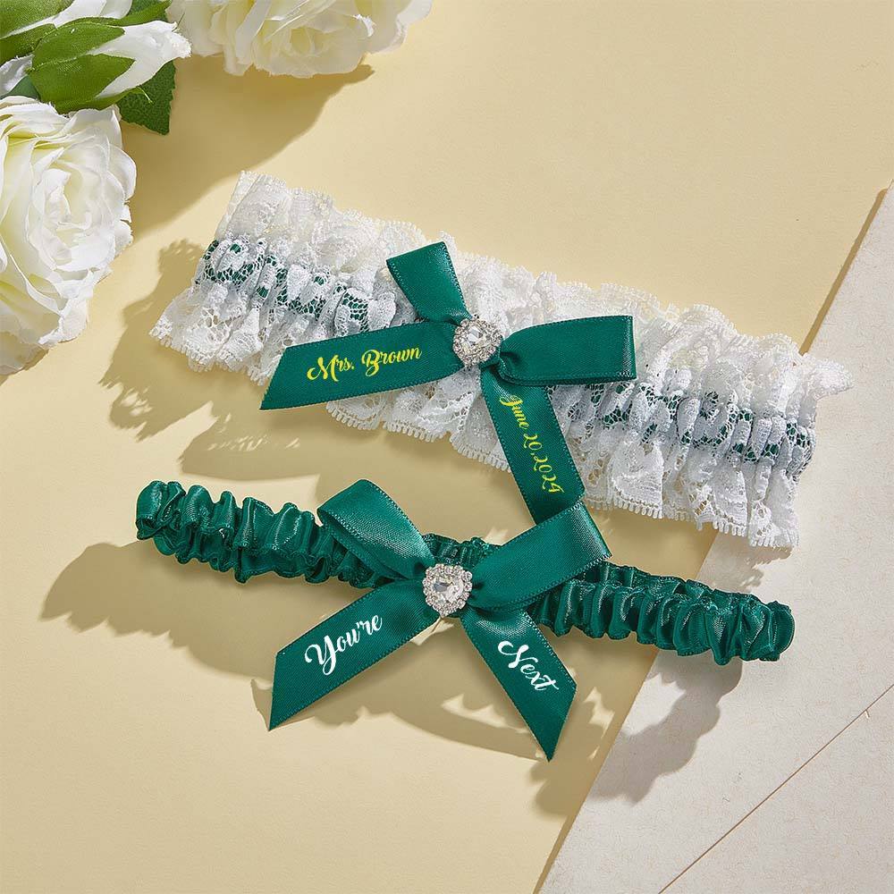 Personalized Bridal Garter Set With White Lace You're Next Bridal Garter Set Gift for Bride - MyFaceBoxer
