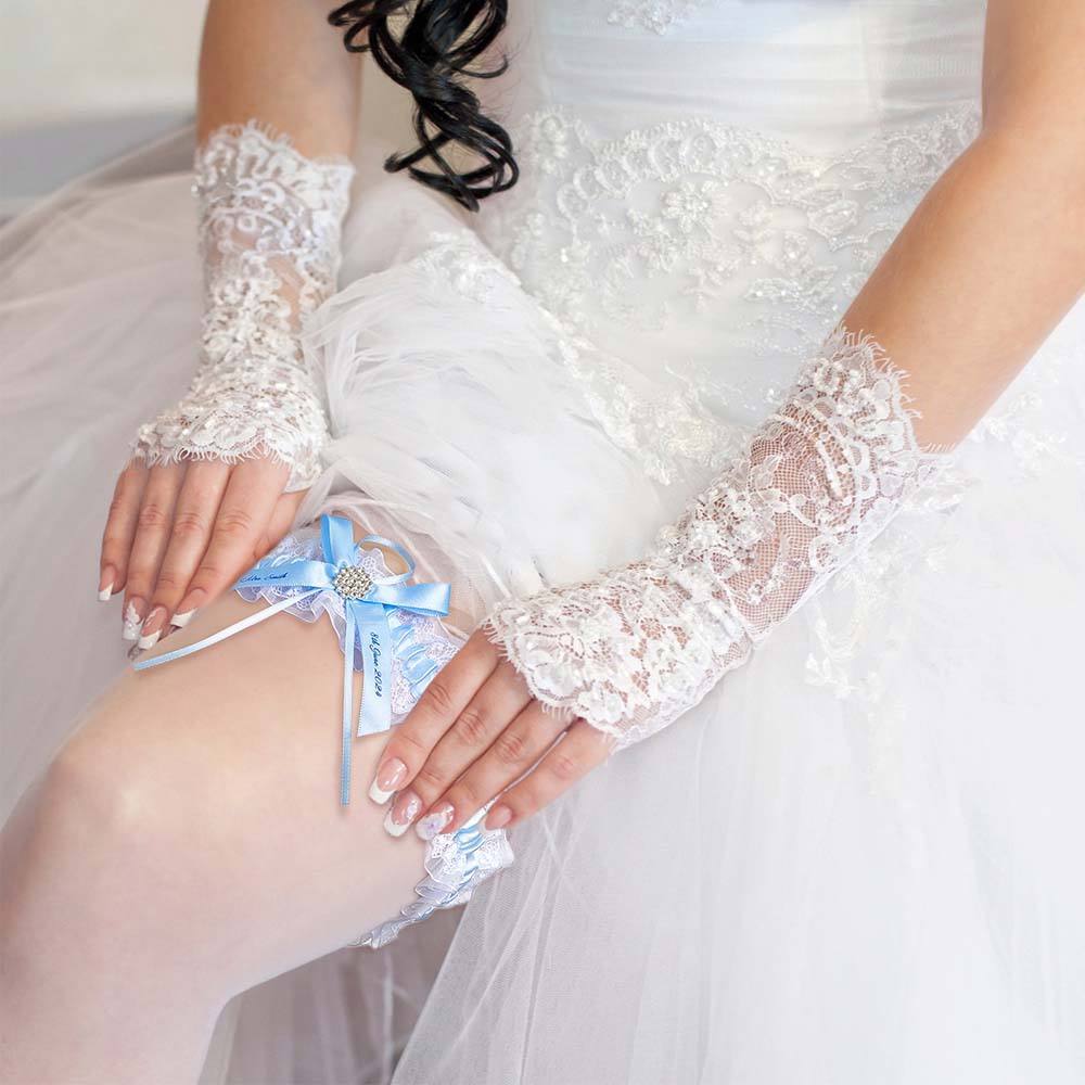 Personalized Wedding Garter with Name and Wedding Date Excellent Gift for the Bride Something Blue - MyFaceBoxer