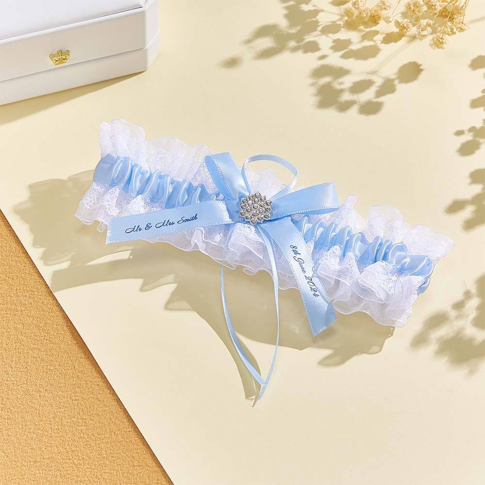 Personalized Wedding Garter with Name and Wedding Date Excellent Gift for the Bride Something Blue - MyFaceBoxer