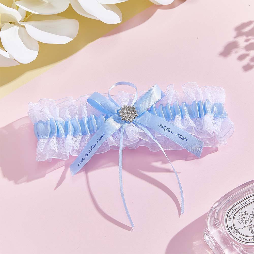 Personalized Wedding Garter with Name and Wedding Date Excellent Gift for the Bride Something Blue - MyFaceBoxer