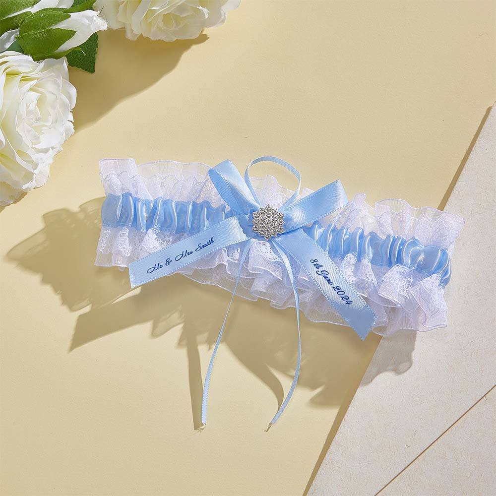 Personalized Wedding Garter with Name and Wedding Date Excellent Gift for the Bride Something Blue - MyFaceBoxer