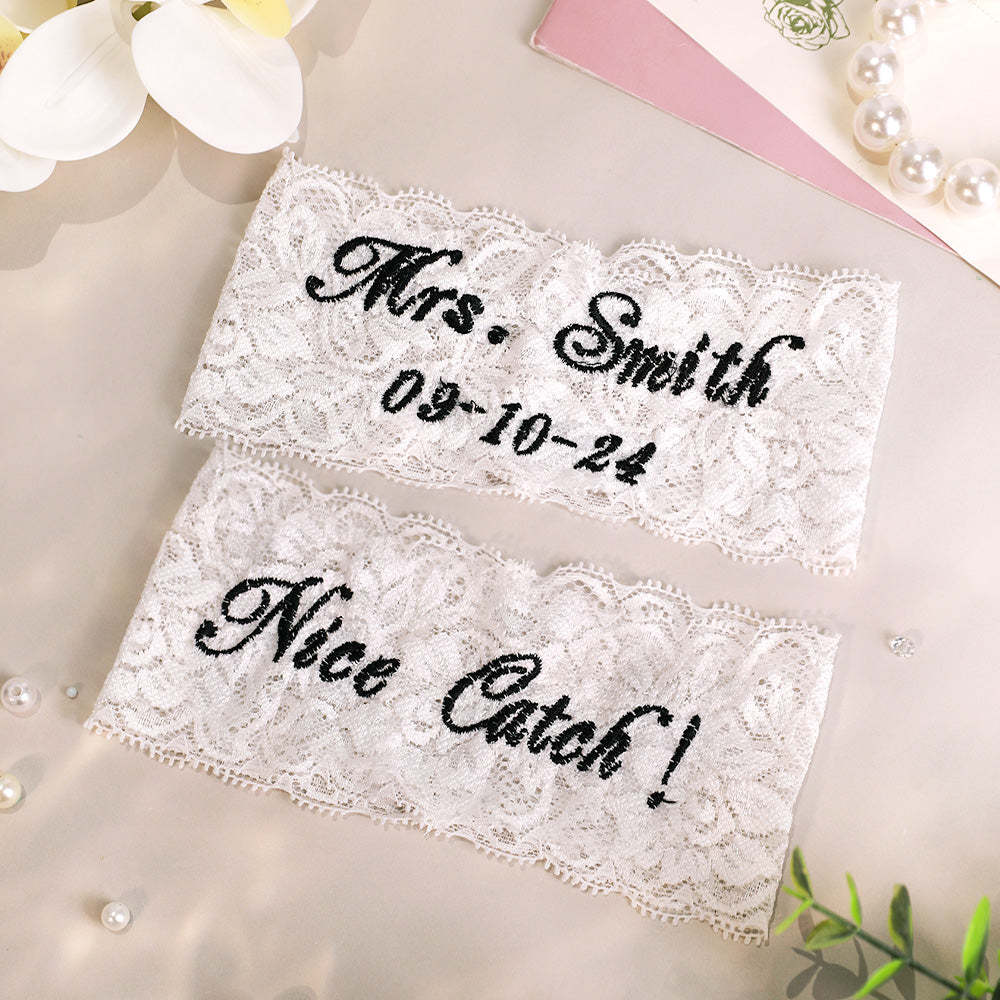 Personalized Wedding Garters Embroidered Bride Keepsake Gift for Bride - MyFaceBoxer