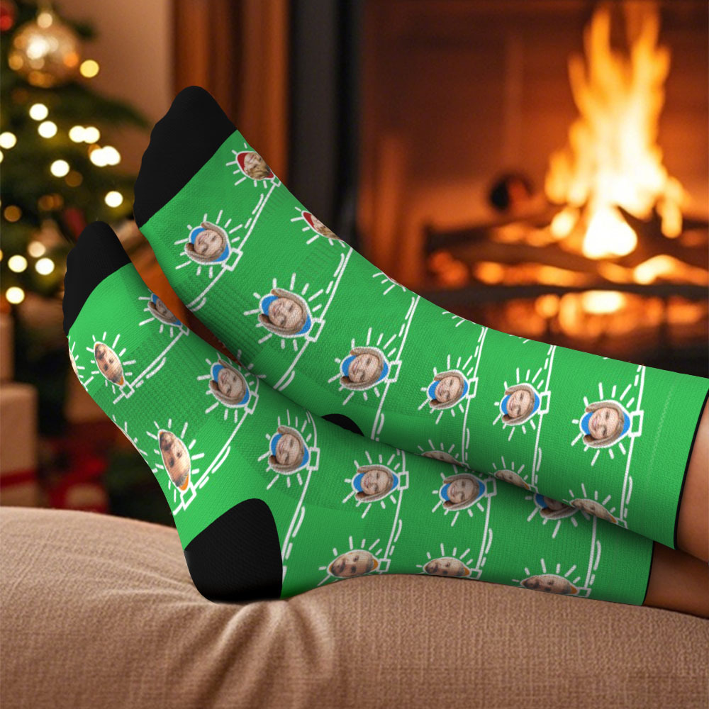 Custom Face Socks Personalized Christmas Lights Photo Socks Christmas Gift for Family - MyFaceBoxer