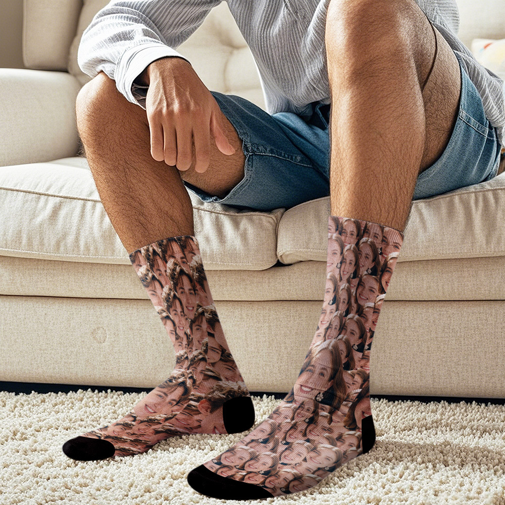 Custom Mash Face Socks Personalized Photo Socks Gift for Lover - MyFaceBoxer