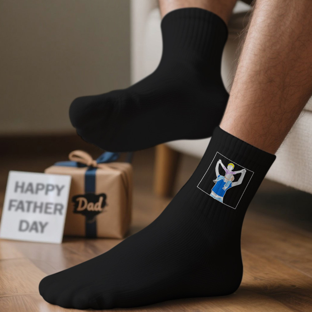 Custom Embroidered Father And Son Photo Socks Father's Day Gift