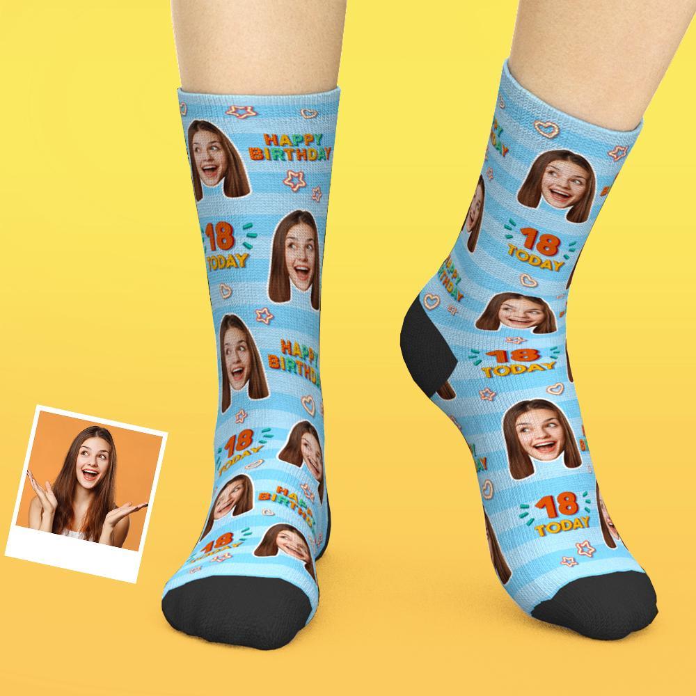 Custom Face Socks Happy 18th Birthday Socks - MyFaceBoxer