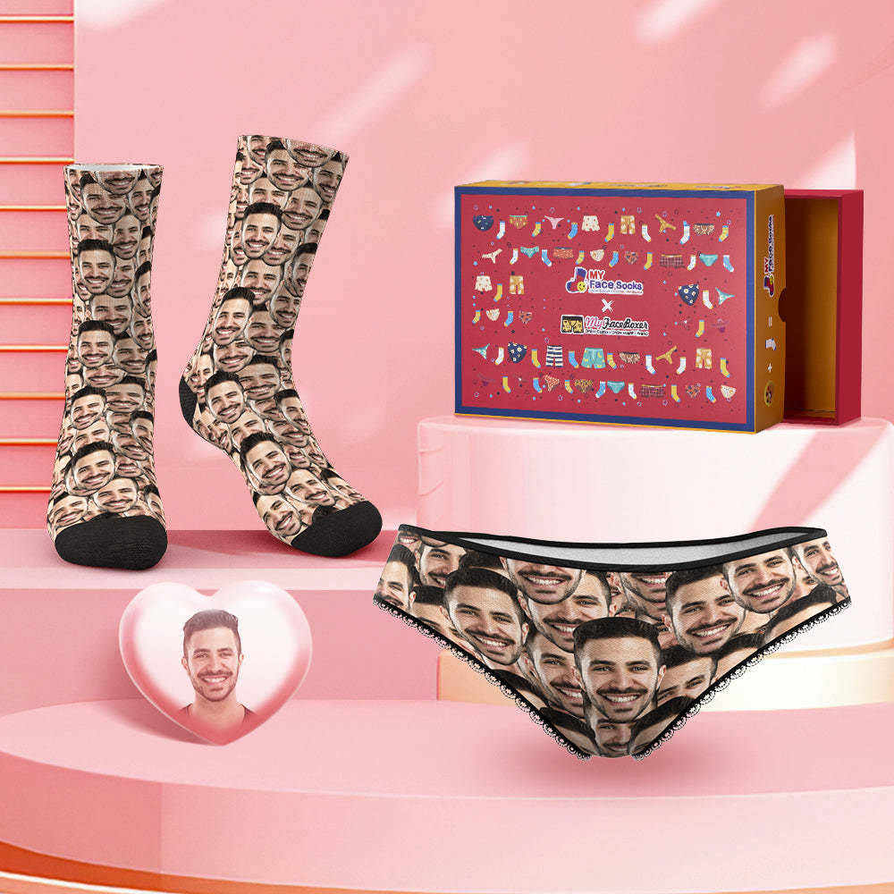 Custom Face Mash Panties And Socks Set For Her Co-Branding Set - MyFaceBoxer