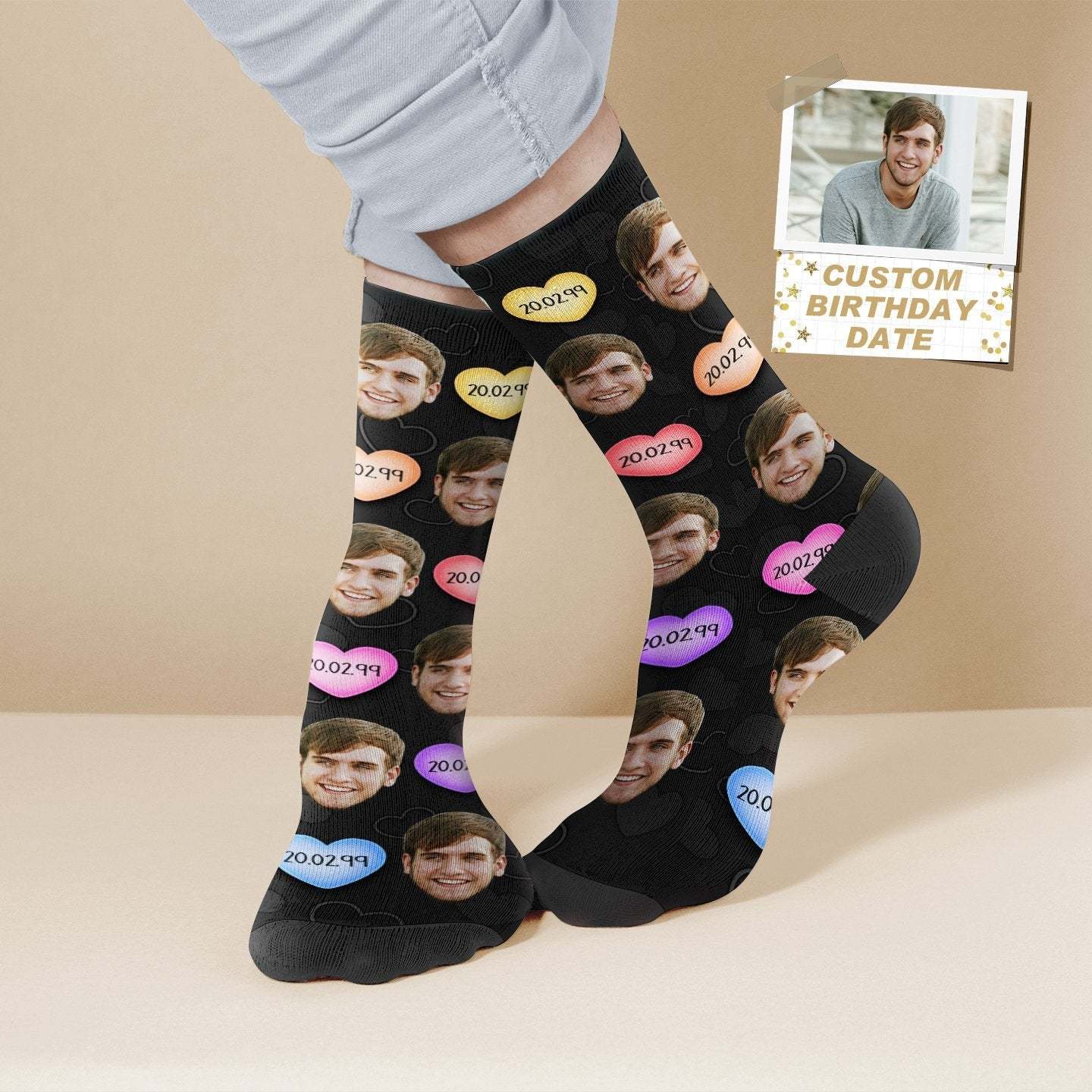 Custom Face And Birthday Date Socks Personalized Photo Socks Happy Birthday Socks Birthday Gift - MyFaceBoxer