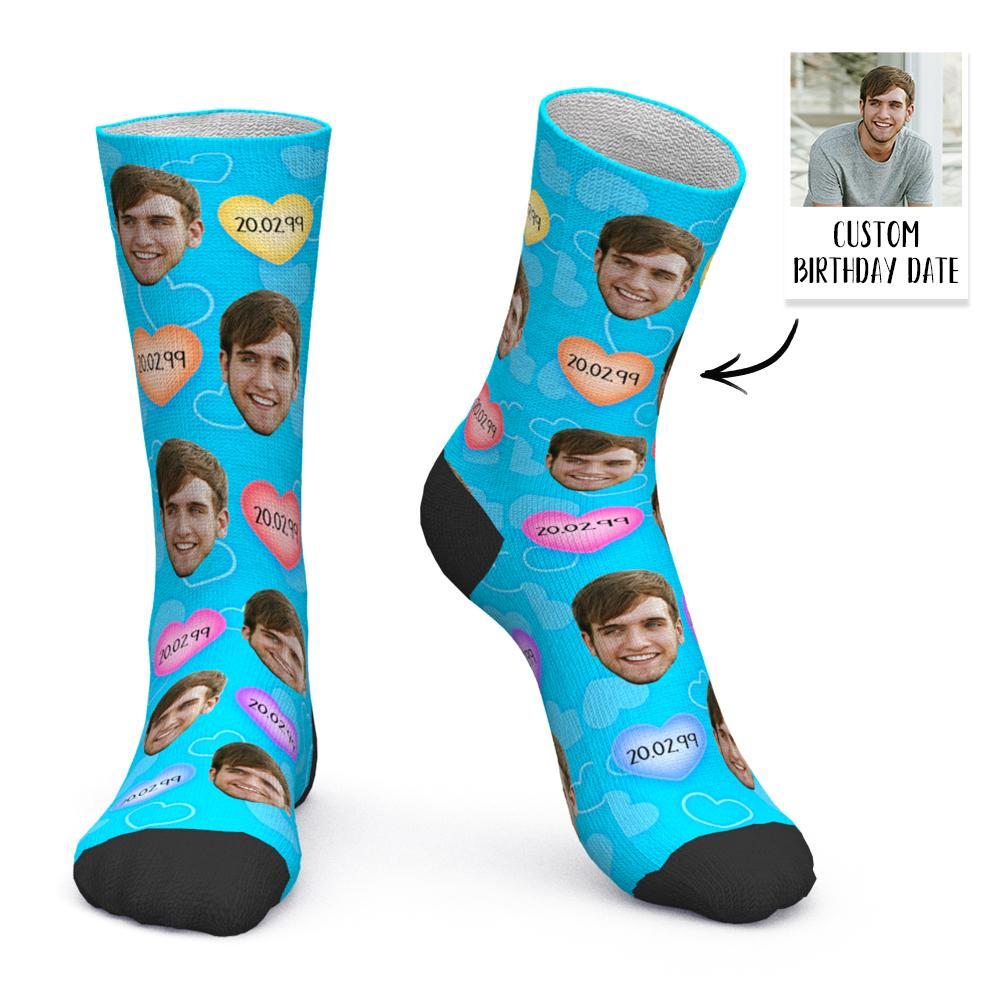 Custom Face And Birthday Date Socks Personalized Photo Socks Happy Birthday Socks Birthday Gift - MyFaceBoxer
