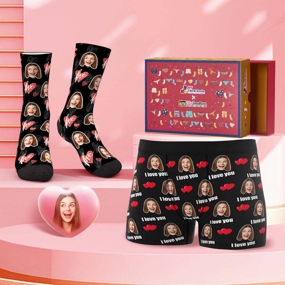 Custom Face Boxer Shorts And Socks Set I Love You Valentine's Day Gift Co-Branding Set - MyFaceBoxer