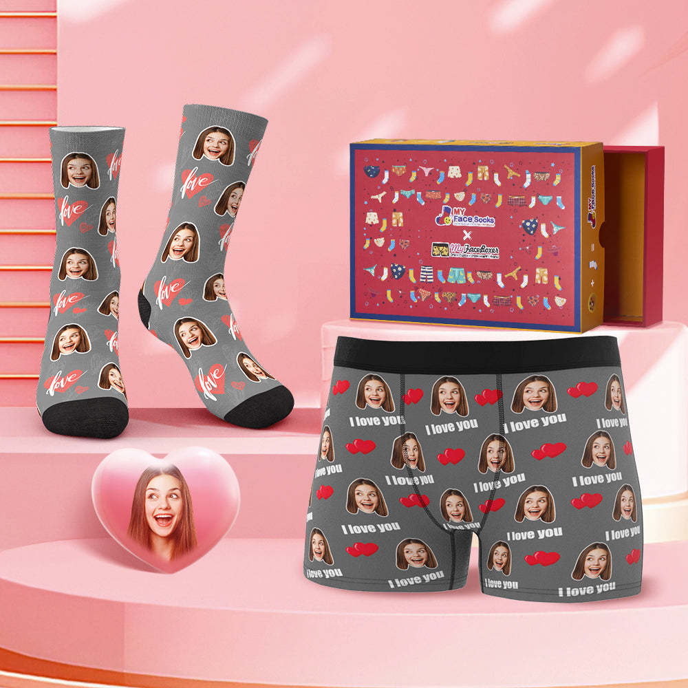 Custom Face Boxer Shorts And Socks Set I Love You Valentine's Day Gift Co-Branding Set - MyFaceBoxer