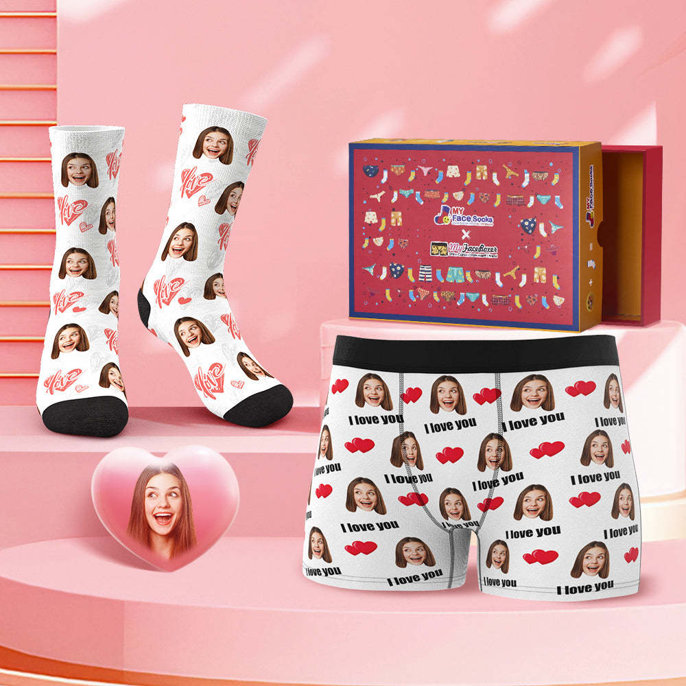 Custom Face Boxer Shorts And Socks Set I Love You Valentine's Day Gift Co-Branding Set - MyFaceBoxer