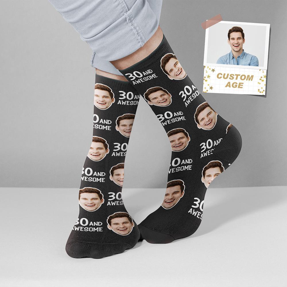 Custom Face and Age Socks Personalized Birthday Socks Birthday gift - Awesome - MyFaceBoxer