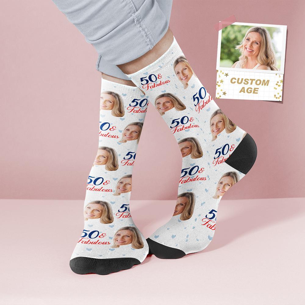 Custom Face and Age Socks Personalized Birthday Socks Birthday gift - Fabulous - MyFaceBoxer
