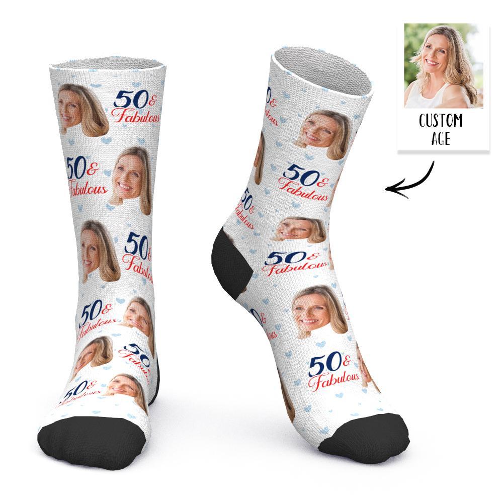 Custom Face and Age Socks Personalized Birthday Socks Birthday gift - Fabulous - MyFaceBoxer