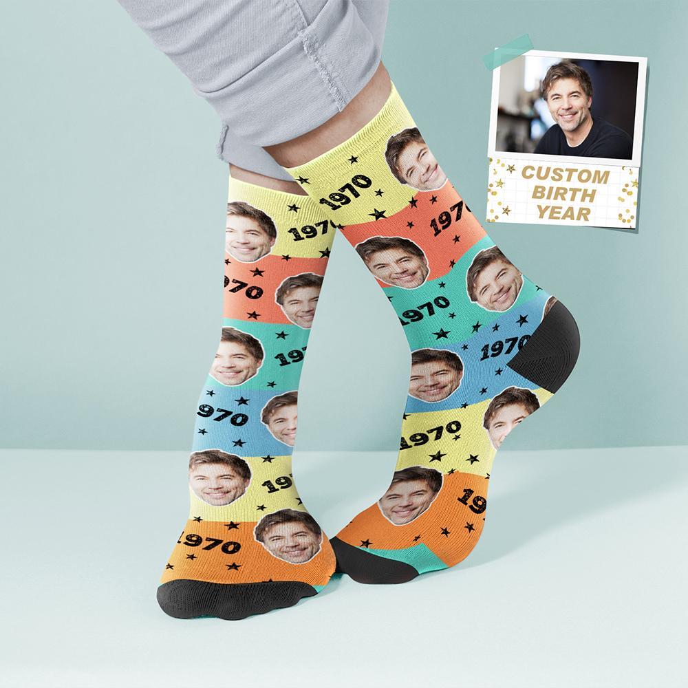 Custom Face and Age Socks Coloful Personalized Birthday Socks Birthday gift - MyFaceBoxer