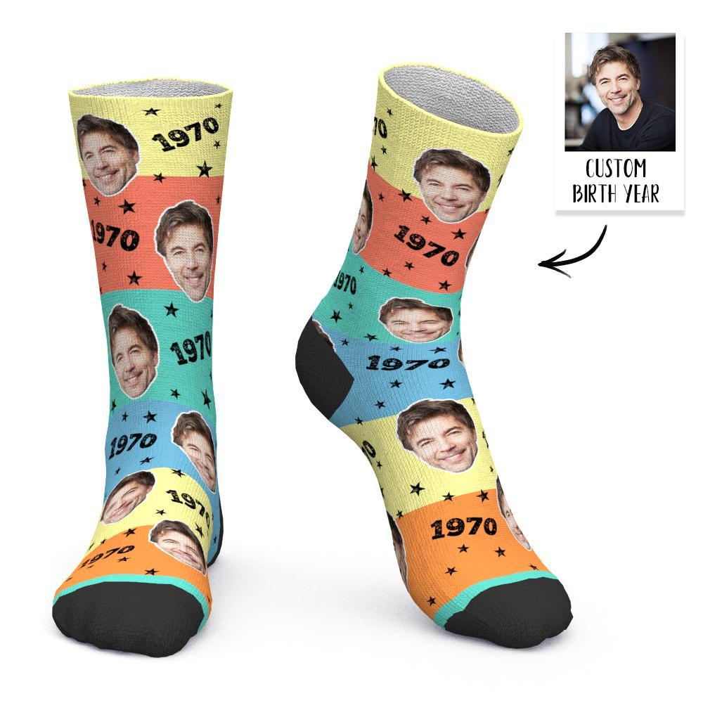 Custom Face and Age Socks Coloful Personalized Birthday Socks Birthday gift - MyFaceBoxer