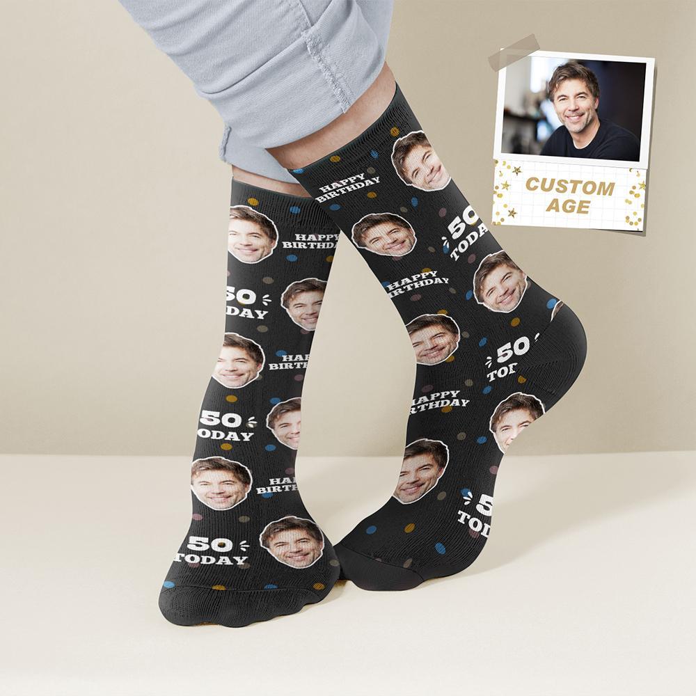 Custom Face and Age Socks Personalized Birthday Socks Birthday gift - Today - MyFaceBoxer