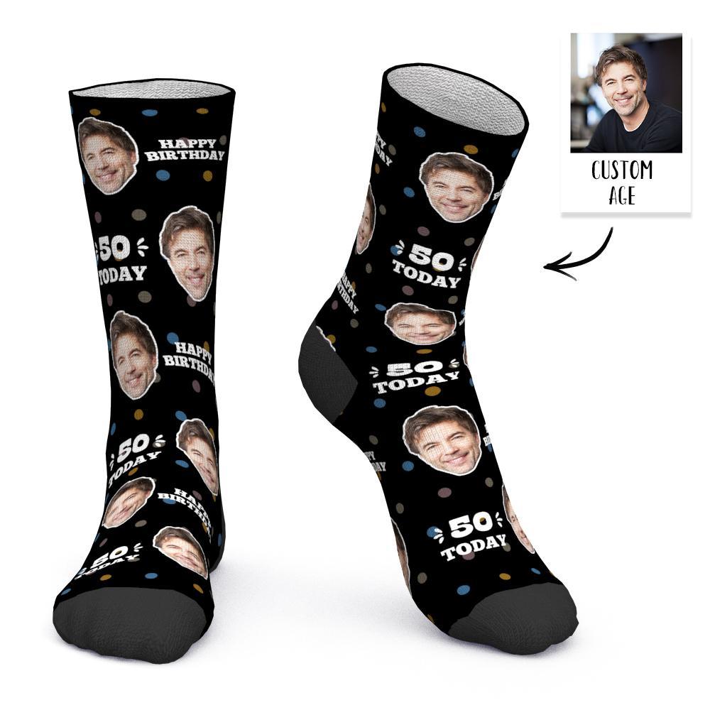 Custom Face and Age Socks Personalized Birthday Socks Birthday gift - Today - MyFaceBoxer