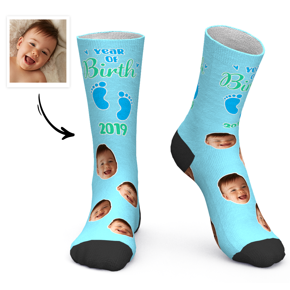 Custom Face Socks Personalized Photo Socks Birthday Socks Year of Birth - MyFaceBoxer