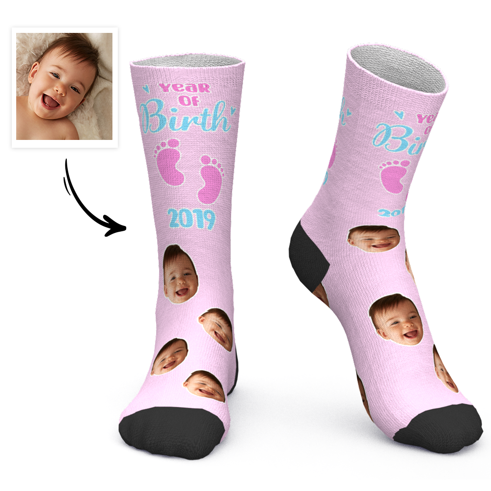 Custom Face Socks Personalized Photo Socks Birthday Socks Year of Birth - MyFaceBoxer