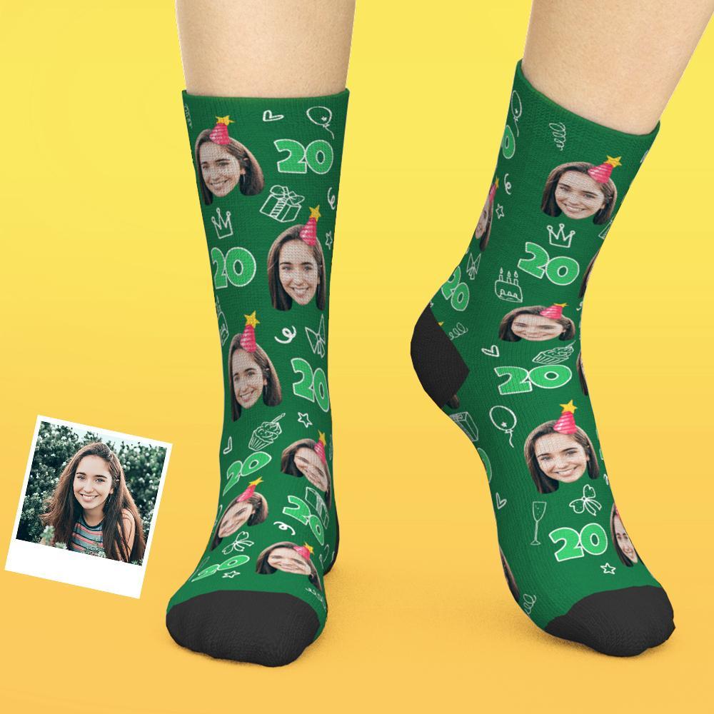 Custom Face Socks Add Pictures And Age Happy Birthday Socks 20 Unique Birthday Gift Ideas - MyFaceBoxer