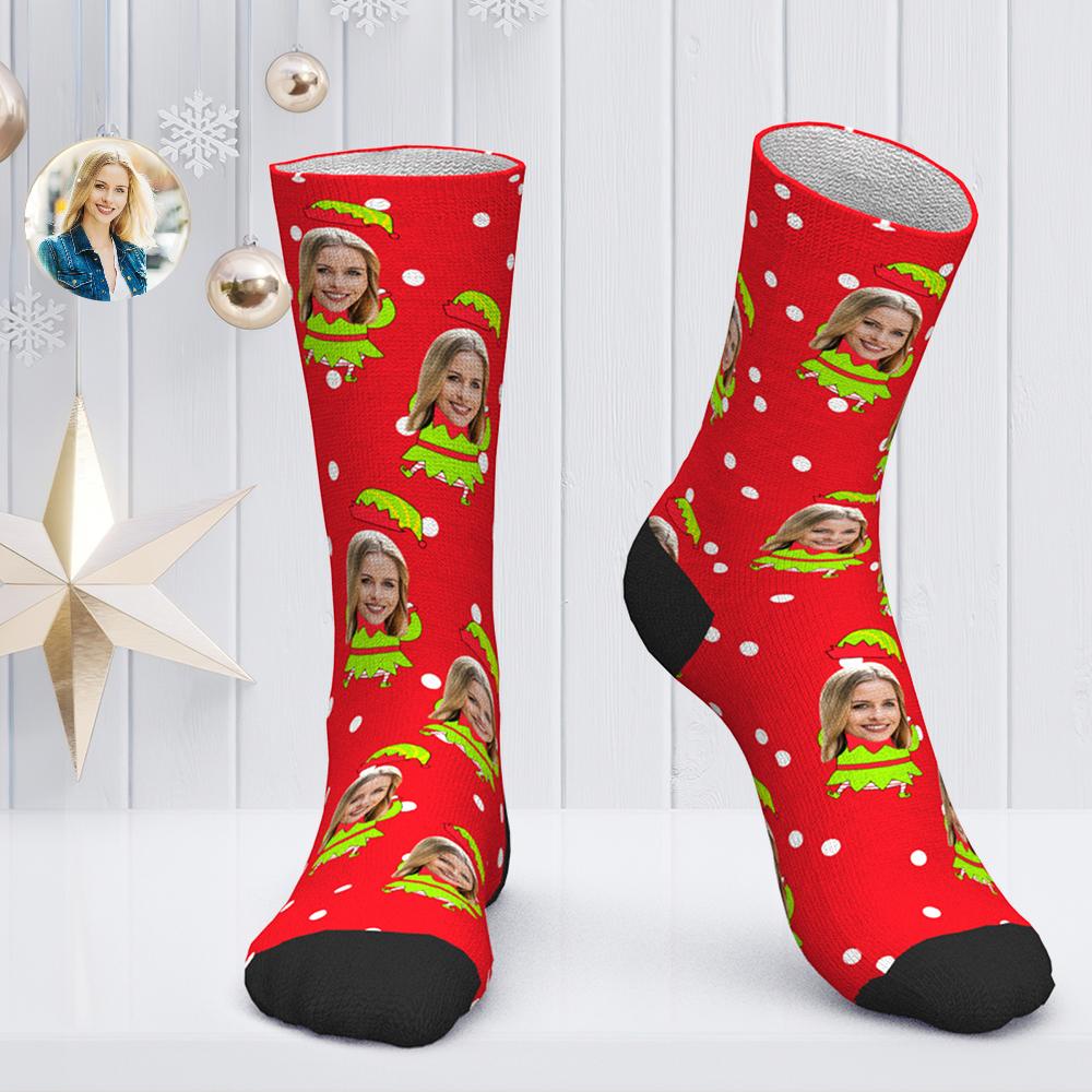 Custom Face Socks Personalized Photo Socks Christmas Gift - Christmas Elf