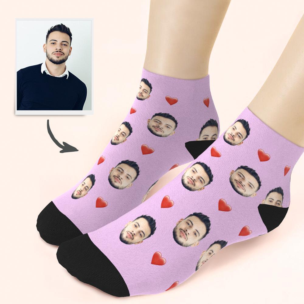 Custom Face And Heart On Quarter Length Socks - MyFaceBoxer