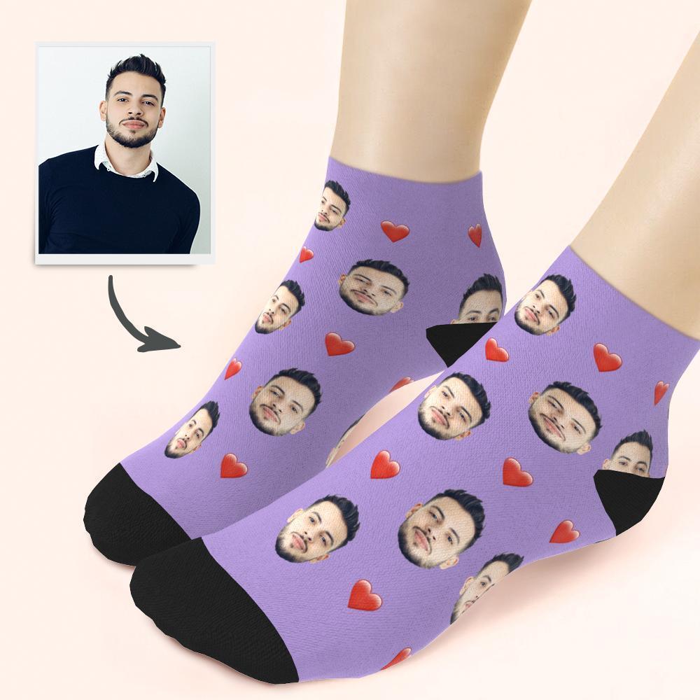 Custom Face And Heart On Quarter Length Socks - MyFaceBoxer