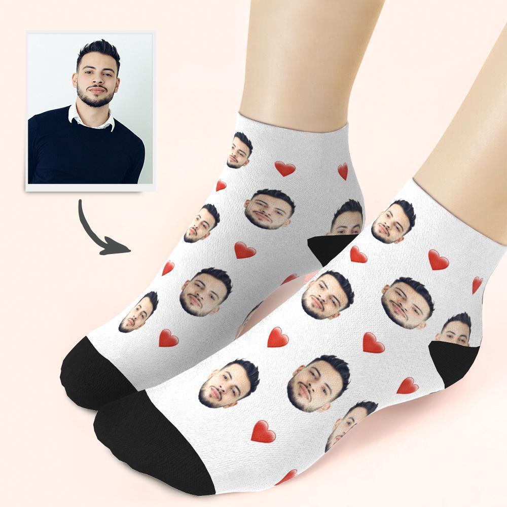Custom Face And Heart On Quarter Length Socks - MyFaceBoxer