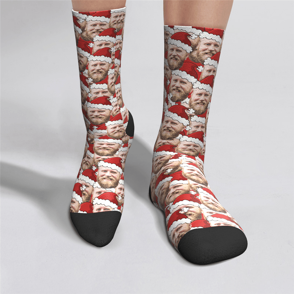 Custom Face On Christmas Hat Crew Socks - MyFaceBoxer