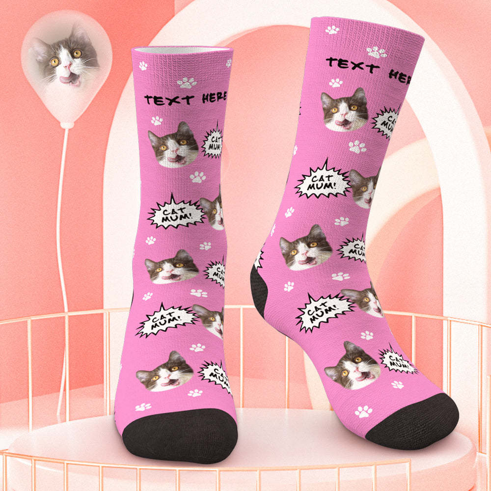 Custom Cat Face Photo Socks Cat Mum Photo Socks - MyFaceBoxer