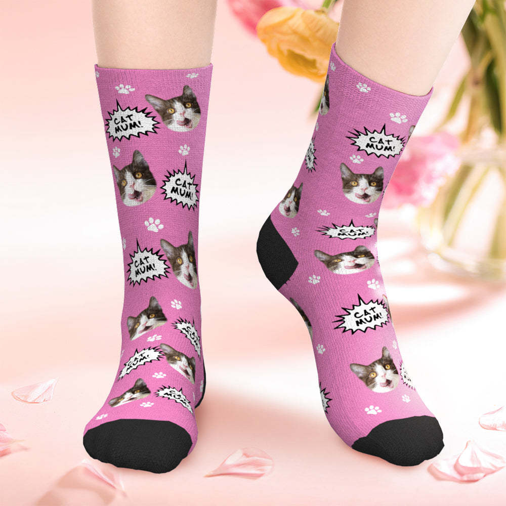 Custom Cat Face Photo Socks Cat Mum Photo Socks - MyFaceBoxer