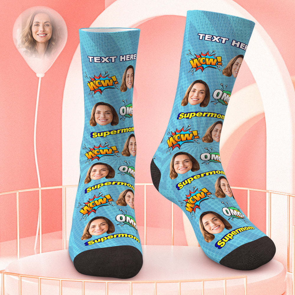 Custom face socks Super Mom Best Gift For Mom - MyFaceBoxer