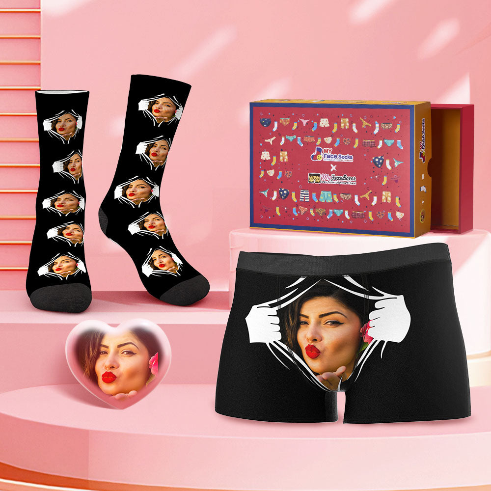Custom Face Boxer Shorts And Socks Set Valentine's Day Gift Co-Branding Set