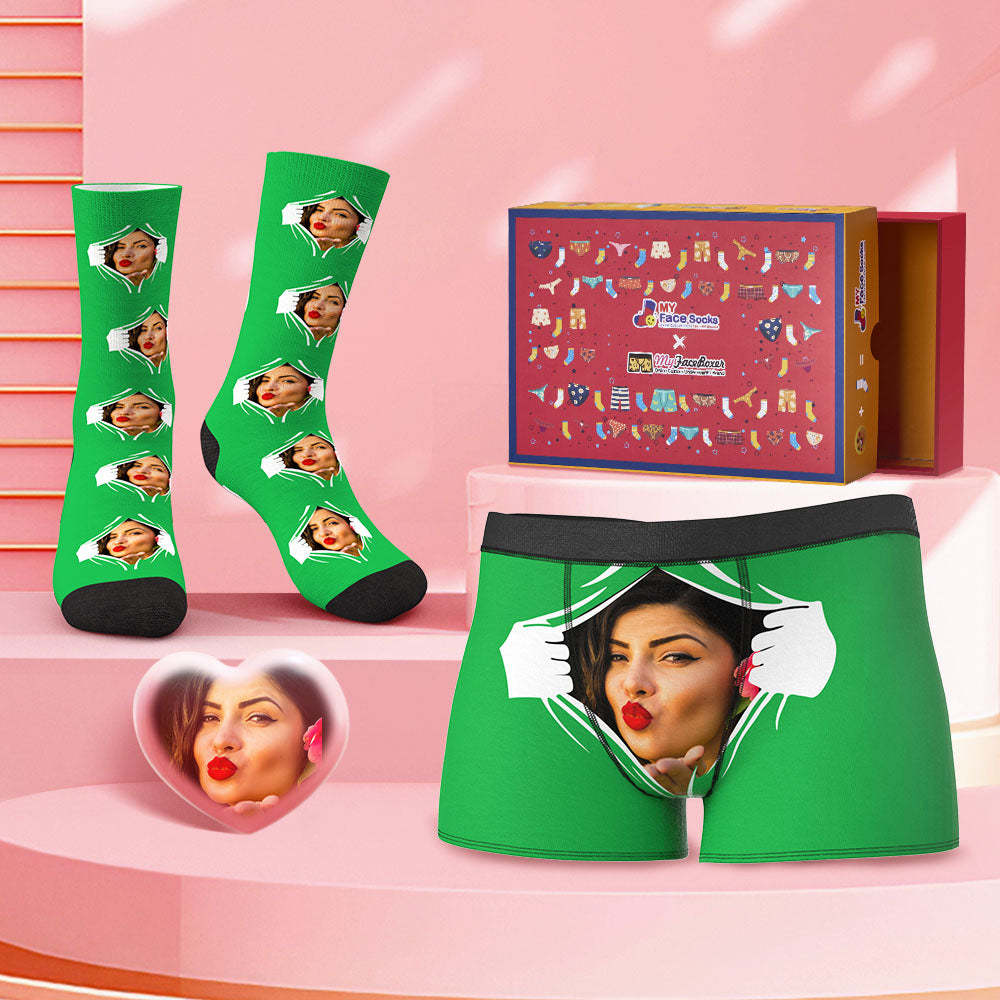 Custom Face Boxer Shorts And Socks Set Valentine's Day Gift Co-Branding Set - MyFaceBoxer