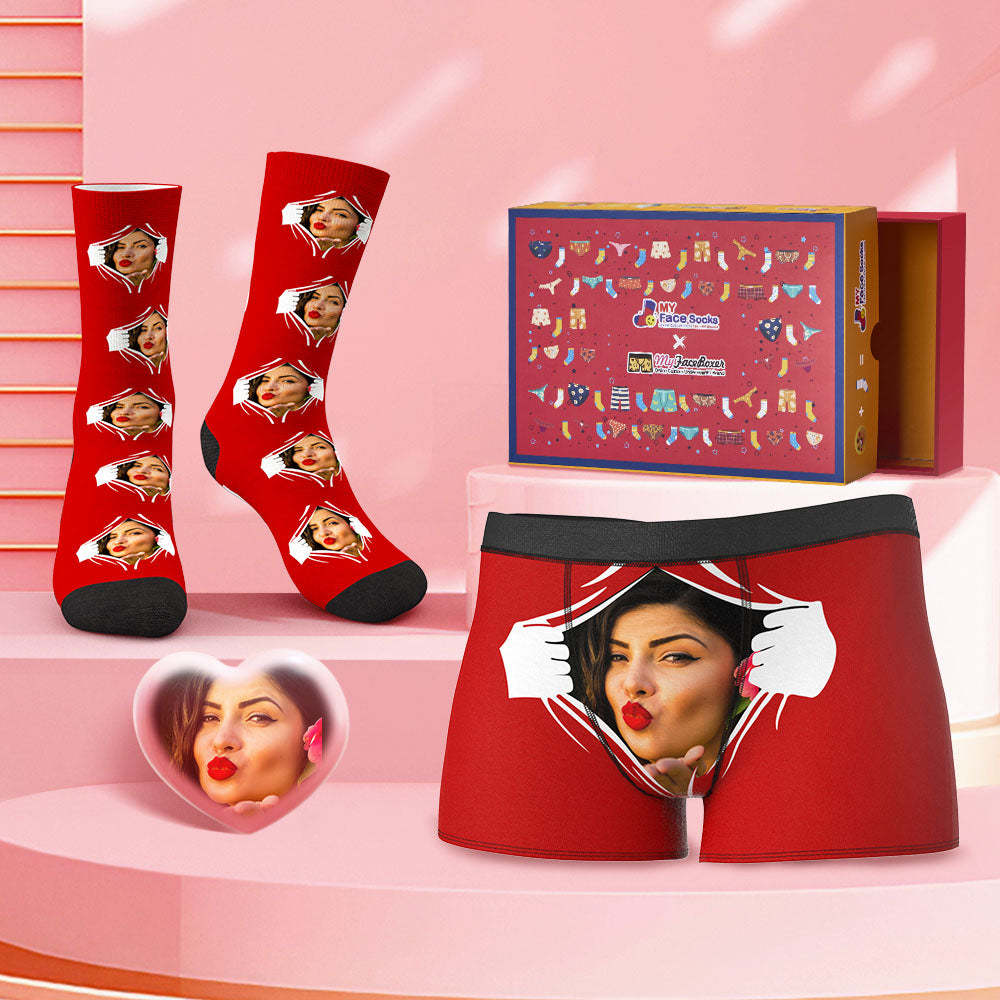 Custom Face Boxer Shorts And Socks Set Valentine's Day Gift Co-Branding Set - MyFaceBoxer